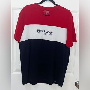 Vintage  Pull&Bear Men’s T shirt Red Bleu and white Size Large